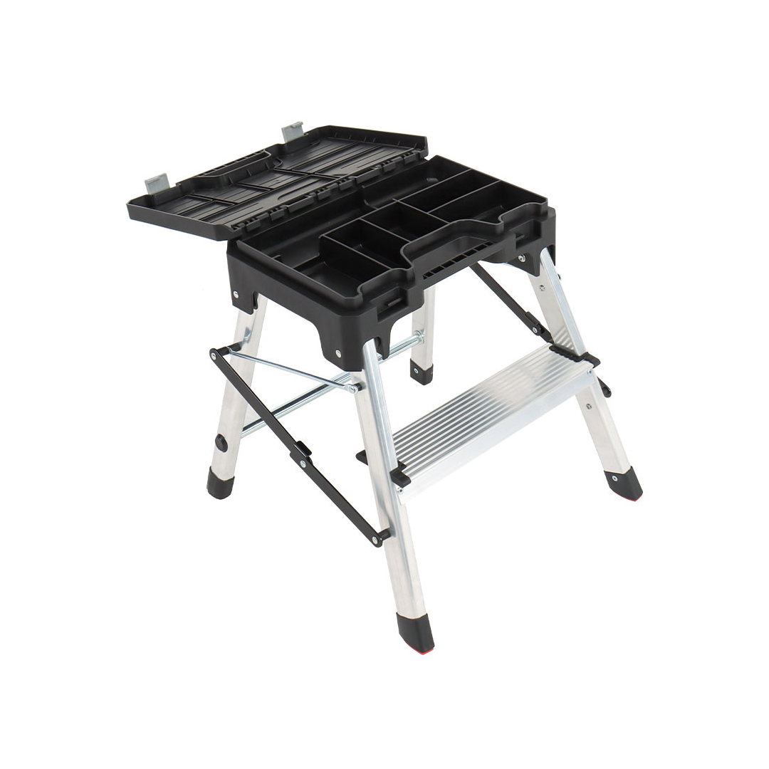 공구보관 사다리 하중 150kg 파티션 일체형 2단 알루미늄 스텝스툴 공구함 